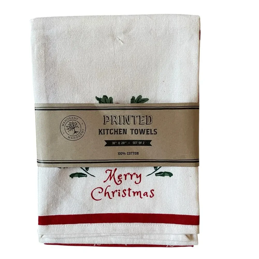 Mahogany MERRY CHRISTMAS Kitchen Towels 18X28 Set of 2 Cotton NEW